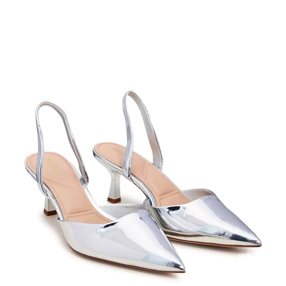 Aldo Metallic Silver Slingback Heels